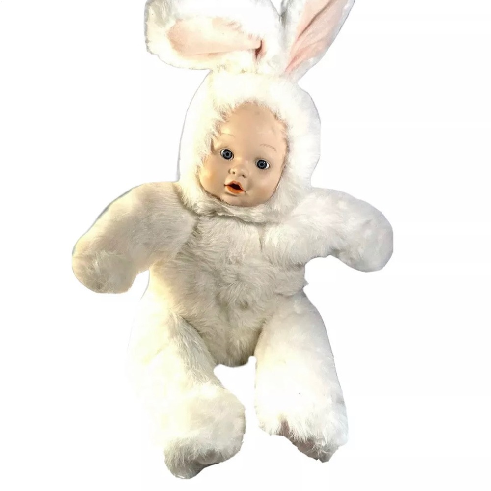 Beautiful Vintage Green Trading Company Rubber Faced  Baby Doll Bunny Rabbit